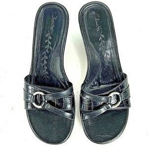 Clarks 75675 Womens Black Leather Sandal 6.5M